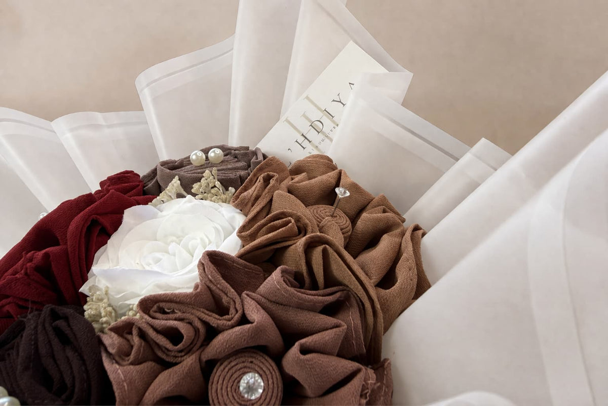 close up of a Hijab bouquet as a thoughtful gift for a Muslim woman