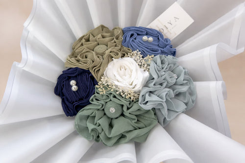 Top view of a hijab bouquet with colorful hijabs