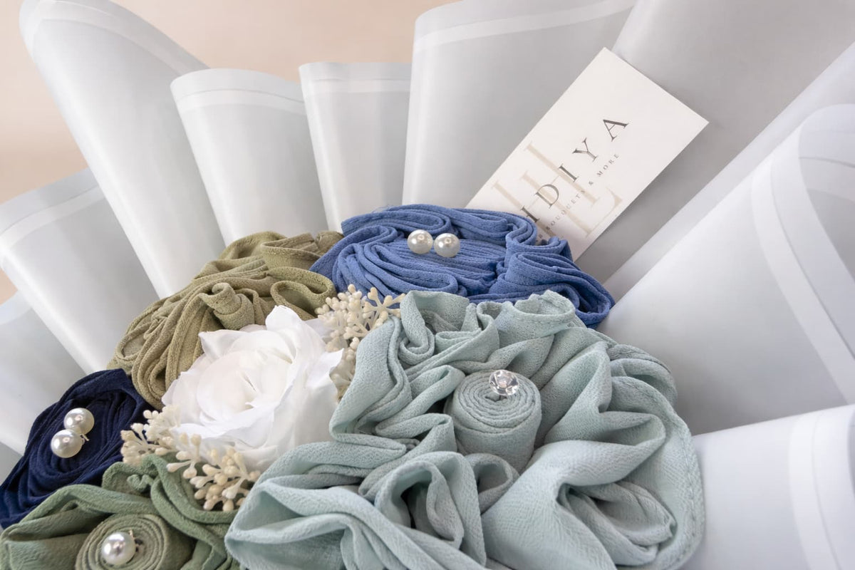 close up of a hijab bouquet with colorful hijabs