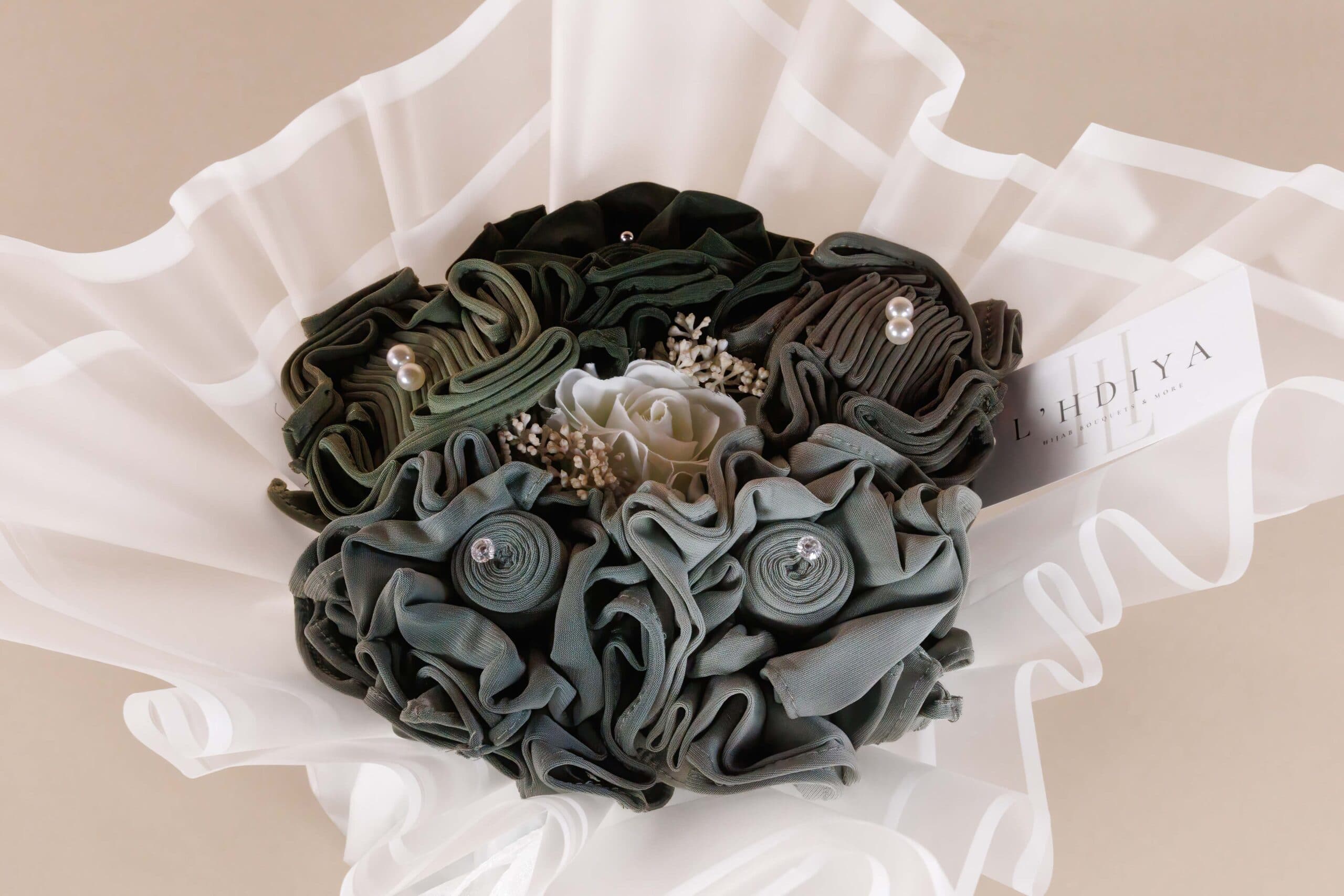 Set of hijabs formed like a bouquet in the colour green